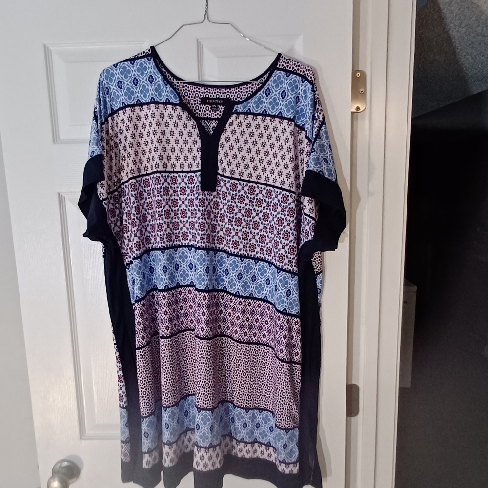 Ellen Tracy Blue and Red Patterned Tunic